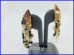 TABRA Vintage Gold Filled & Onyx Large Angel Wing Dangle Post Earrings Signed