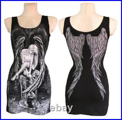 T-Shirt Top Tunic Dress Black Spirit Guide Angel White Wings Gothic