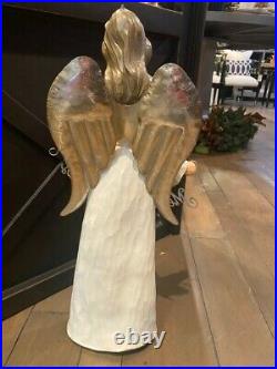Tall Angel Carved Metal Wings with Merry Christmas Garland 22 Ivory & Silver