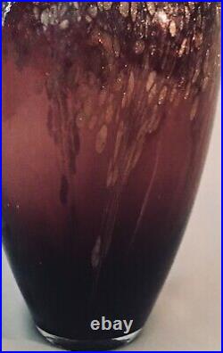 Tall cranberry handblown vase with hand painted gold fading down to angel wings