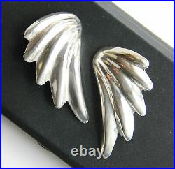 Taxco Mexico Sterling Silver 925 Large Angel Wings Clip Earrings 19.79 gr 2