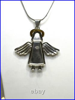 Taxco Sterling Silver Brass 3 Large Wing Angel Pendant, 18 Serpentine Necklace