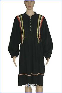 The Great. Crochet Embroidered Pintuck Button Black Tunic Dress Cotton New L