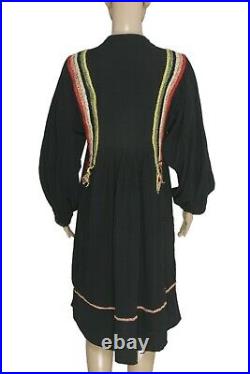 The Great. Crochet Embroidered Pintuck Button Black Tunic Dress Cotton New L