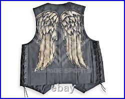 The Walking Dead Daryl Dixon Leather Vest Angel Wings Patches Cosplay Costume