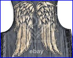 The Walking Dead Daryl Dixon Leather Vest Angel Wings Patches Cosplay Costume