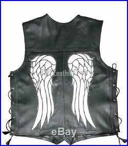 The Walking Dead Governor Daryl Dixon Angel Wings Biker Black Leather Vest