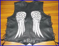 The Walking Dead Governor Daryl Dixon Angel Wings Biker Black Leather Vest