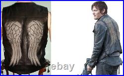 The Walking Dead Governor Daryl Dixon Angel Wings Biker Leather Vest Jacket
