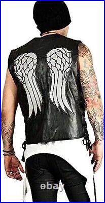The Walking Dead Governor Daryl Dixon Angel Wings Real Black Leather Vest