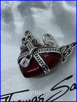 Thomas Sabo Red Enamel Chained Heart Pendant With Angel Wings Authentic Large
