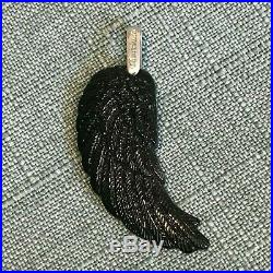 Thortiuda Large Angel Wing Etched Black Glass Sterling Silver 925 Pendant