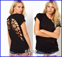Tops S XXL Solid Casual T-shirt Laser Engraving Angel Wings Blouse Wholesale