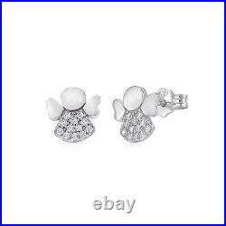 UNICORNJ 14K White Gold Large Guardian Angel Post Stud Earrings with CZ's and He
