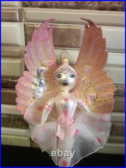 Unique Lg Ballerina Angel Wings Glass Vintage Painted Christmas Holiday Ornament