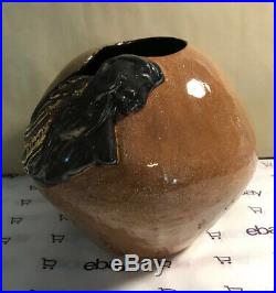 Unusual Art Pottery Large Nude Angel Yarn Bowl Brown Gold Wings Signed JAB JHB