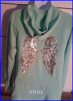 VICTORIAS SECRET Angel Collection Hoodie Sequin Angel Wing Mint Green Size L