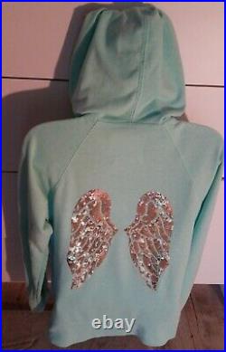 VICTORIAS SECRET Angel Collection Hoodie Sequin Angel Wing Mint Green Size Lg