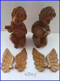 VINTAGE SET Hand Carved Wooden Cherub Angels Large Removable Wings 13 DETAILED