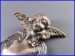 VTG ART NOUVEAU STYLE Large Luggage Tag Pendant CHERUB ANGEL WITH WINGS ON TOP