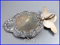 VTG ART NOUVEAU STYLE Large Luggage Tag Pendant CHERUB ANGEL WITH WINGS ON TOP