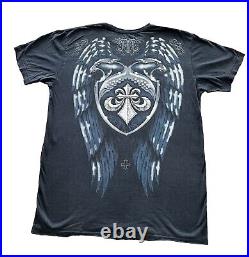 VTG Affliction Blue Wings Cross Y2K Angel Grunge Goth Emo Black Thin Shirt XL