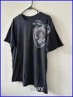 VTG Affliction Blue Wings Cross Y2K Angel Grunge Goth Emo Black Thin Shirt XL