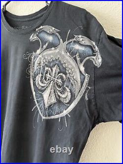 VTG Affliction Blue Wings Cross Y2K Angel Grunge Goth Emo Black Thin Shirt XL