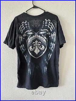 VTG Affliction Blue Wings Cross Y2K Angel Grunge Goth Emo Black Thin Shirt XL