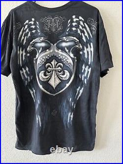 VTG Affliction Blue Wings Cross Y2K Angel Grunge Goth Emo Black Thin Shirt XL