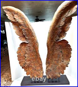 VTG Angle Wings Sculpture Meal Gold Leaf Black wooden Base by Raman co Elegant
