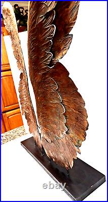 VTG Angle Wings Sculpture Meal Gold Leaf Black wooden Base by Raman co Elegant