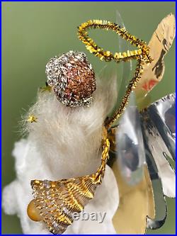 VTG Mesh Foil Mercury Glass Cotton Fiberglass Winged Angel Xmas Tree Topper 11'