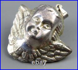 VTG Sterling Silver LARGE ANGEL WithWINGS PENDANT Puffy Repousse ART NOUVEAU STYLE