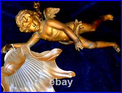 Very Old French Large Antique Chandelier Winged Angel Cherub 38cm Flower Shade
