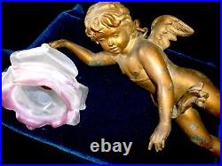 Very Old French Large Antique Chandelier Winged Angel Cherub 38cm Rose Shade