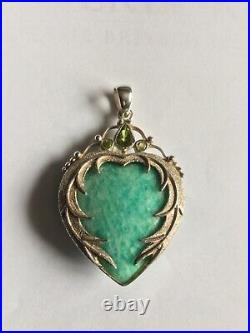 Very large stunning Silver Amazonite & Peridot Angel Wing Heart Pendant