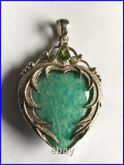 Very large stunning Silver Amazonite & Peridot Angel Wing Heart Pendant