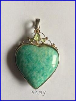 Very large stunning Silver Amazonite & Peridot Angel Wing Heart Pendant