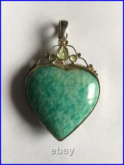 Very large stunning Silver Amazonite & Peridot Angel Wing Heart Pendant