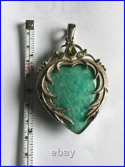 Very large stunning Silver Amazonite & Peridot Angel Wing Heart Pendant