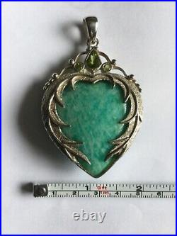 Very large stunning Silver Amazonite & Peridot Angel Wing Heart Pendant