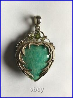 Very large stunning Silver Amazonite & Peridot Angel Wing Heart Pendant