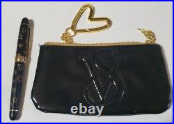 Victoria's Secret Black Patent Leather Clutch Purse with Large Heart Hangtag Pen