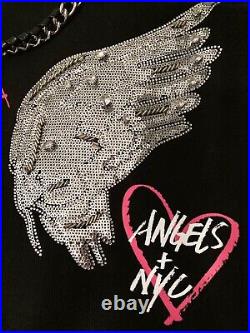 Victoria's Secret Large Canvas Tote Bag Metal Chain And Shiny Angel Wings New
