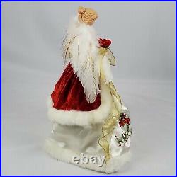 Victorian Angel Tree Topper 18 Tall Porcelain w Embroidered Gown Feather Wings