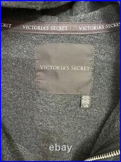 Victorias Secret L Angel Wing Gold Sequin Full Zip Hoodie Sweatshirt Gray Euc