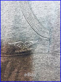 Victorias Secret L Hoodie Angel Wings Heart Gray Sequins Full Zip Sweatshirt