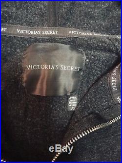 Victorias Secret L XL Angel Wing Gold Sequin Charcoal Gray Hoodie Sweatshirt Euc