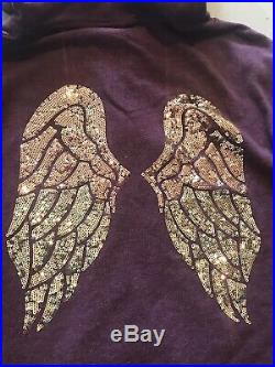 Victorias Secret L XL Angel Wing Sequin Bling Hoodie Sweatshirt Euc